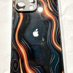 Apple iPhone Case - Black and Orange Swirl for 16 Pro Max